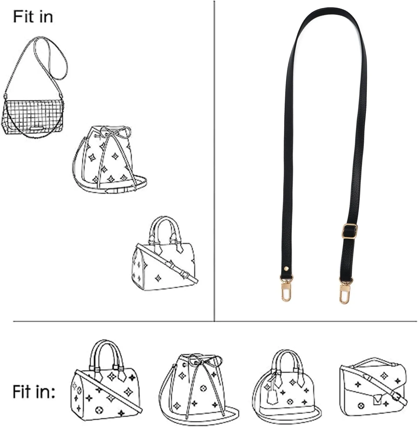 Full Grain Leather Adjustable Replacement Strap Cross Body Bag Purse,1.8 CM Width 18 Colors (1 Black)