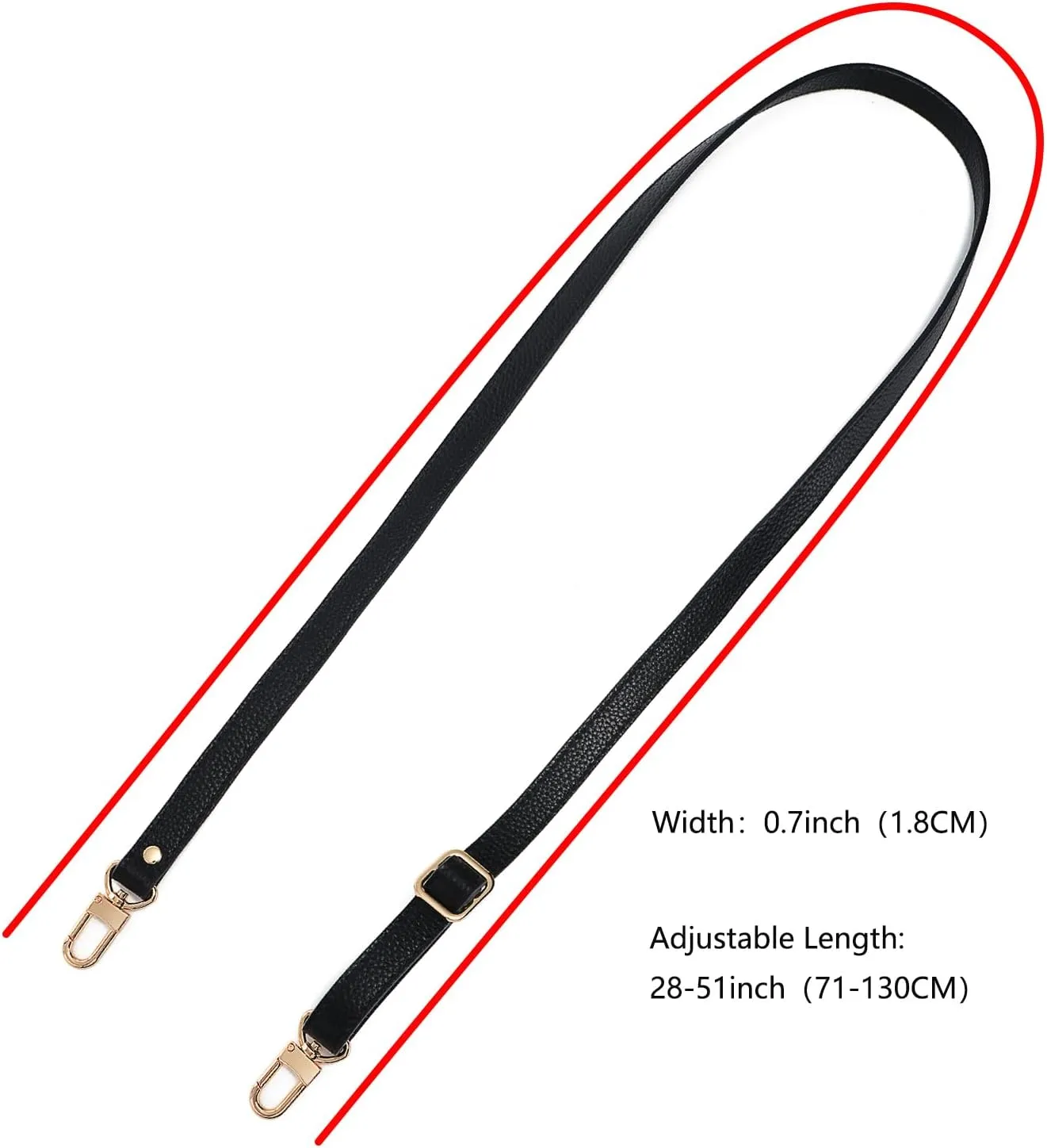 Full Grain Leather Adjustable Replacement Strap Cross Body Bag Purse,1.8 CM Width 18 Colors (1 Black)