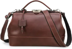 Full Grain Leather Doctor Bag for Women Medical Bag Vintage Handbag Large Top Handle Satchel Work Tote Bag with Key Fits 13.3" Laptop Briefcase