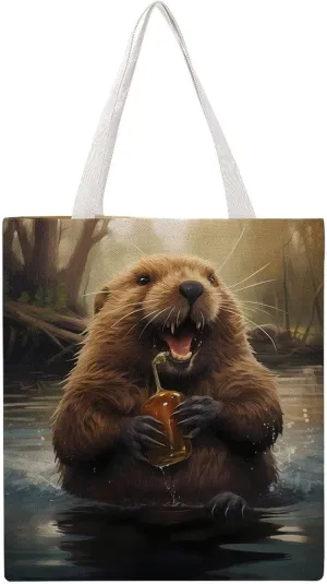 Funny Beaver Animal Canvas Tote Bags Lightweight Grocery Shopping Cloth Bags Shoulder Handbag for Women