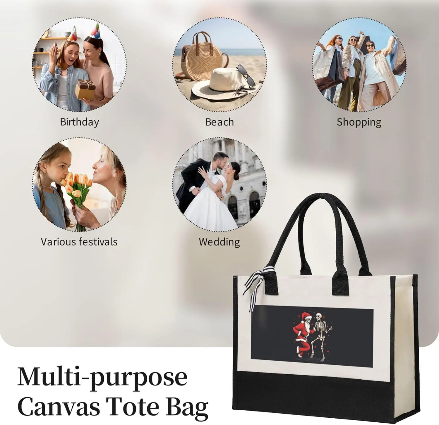 Funny Halloween Pumpkins Canvas Splicing Present Tote Handbag, Reusable Grocery Bags, Suitable for Woman to Work