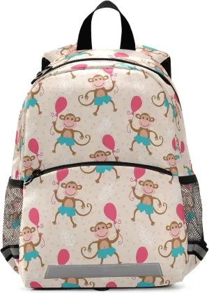 Funny Monkey Mini Backpack Schoolbag Kids Daypack Toddler Travel School Bag for Kindergarten Preschool Nursery Children Boys Girls with Chest Strap