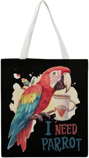 Funny Parrot And Coffee Canvas Tote Bags Portable Shopping Grocery Bag Shoulder Handbag with Handles