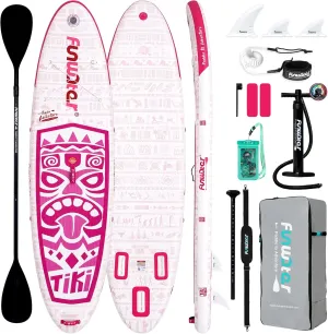FunWater Inflatable 10'6×33"×6" Ultra-Light (17.6lbs) SUP for All Skill Levels Everything Included with Stand Up Paddle Board, Adj Floating Paddles, Pump, ISUP Travel Backpack, Leash,Waterproof Bag