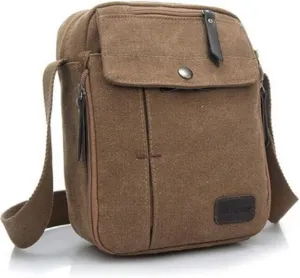 FXTXYMX Canvas Small Messenger Bag Casual Shoulder Bag Travel Organizer Bag Multi-pocket Purse Handbag Crossbody Bags (Coffee)