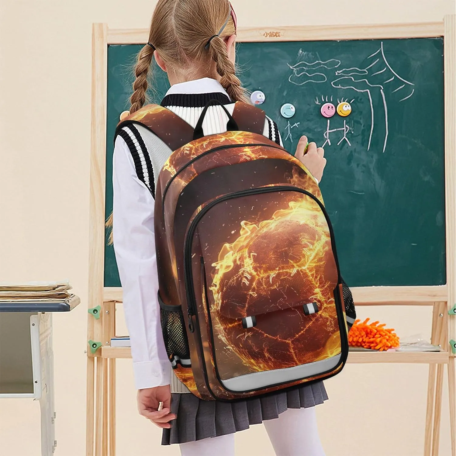 GAIGEO Burning Soccer Backpack Kids, Pack Classic Backpacks, Kids School Backpack with Chest Strap, Boys Backpack 10-12