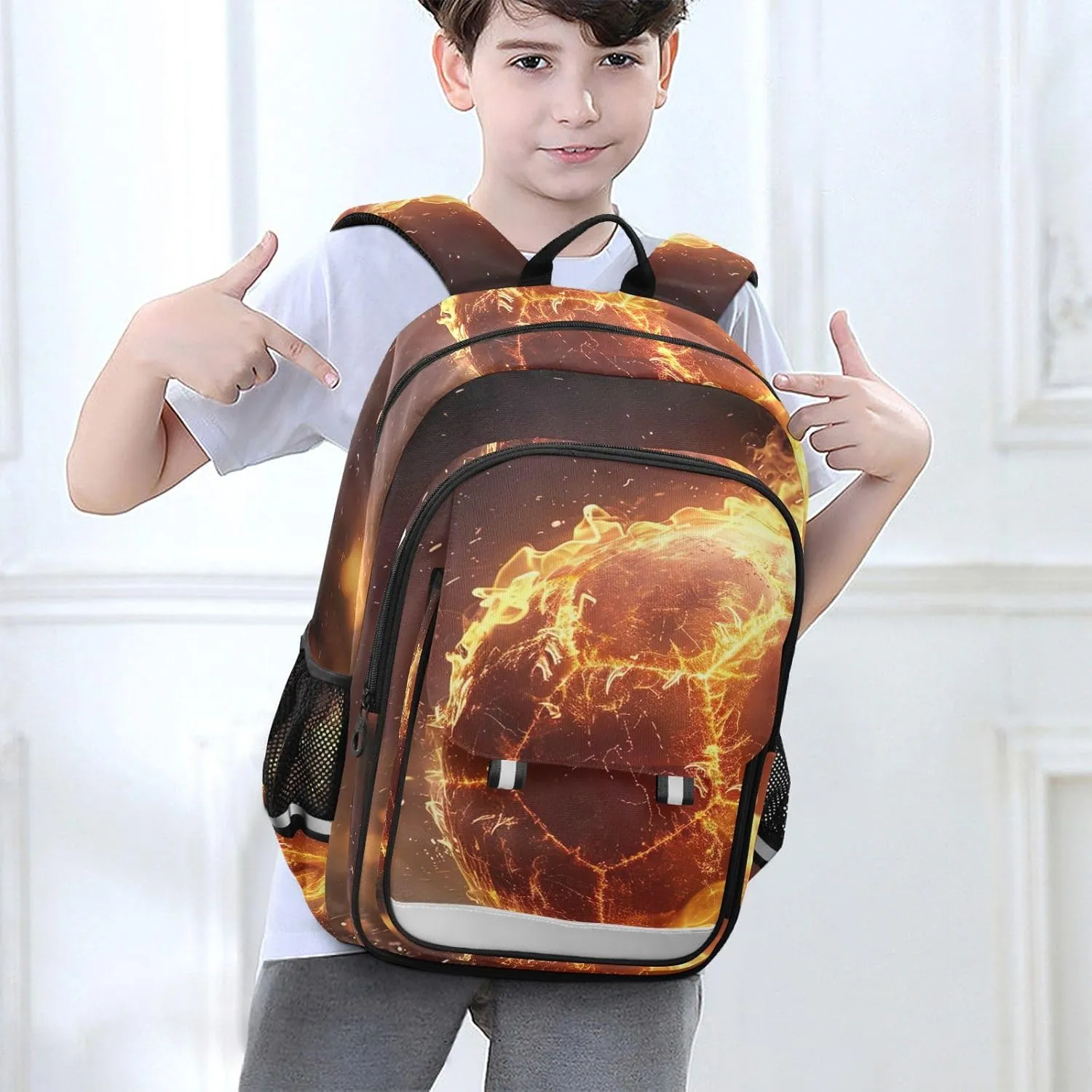 GAIGEO Burning Soccer Backpack Kids, Pack Classic Backpacks, Kids School Backpack with Chest Strap, Boys Backpack 10-12