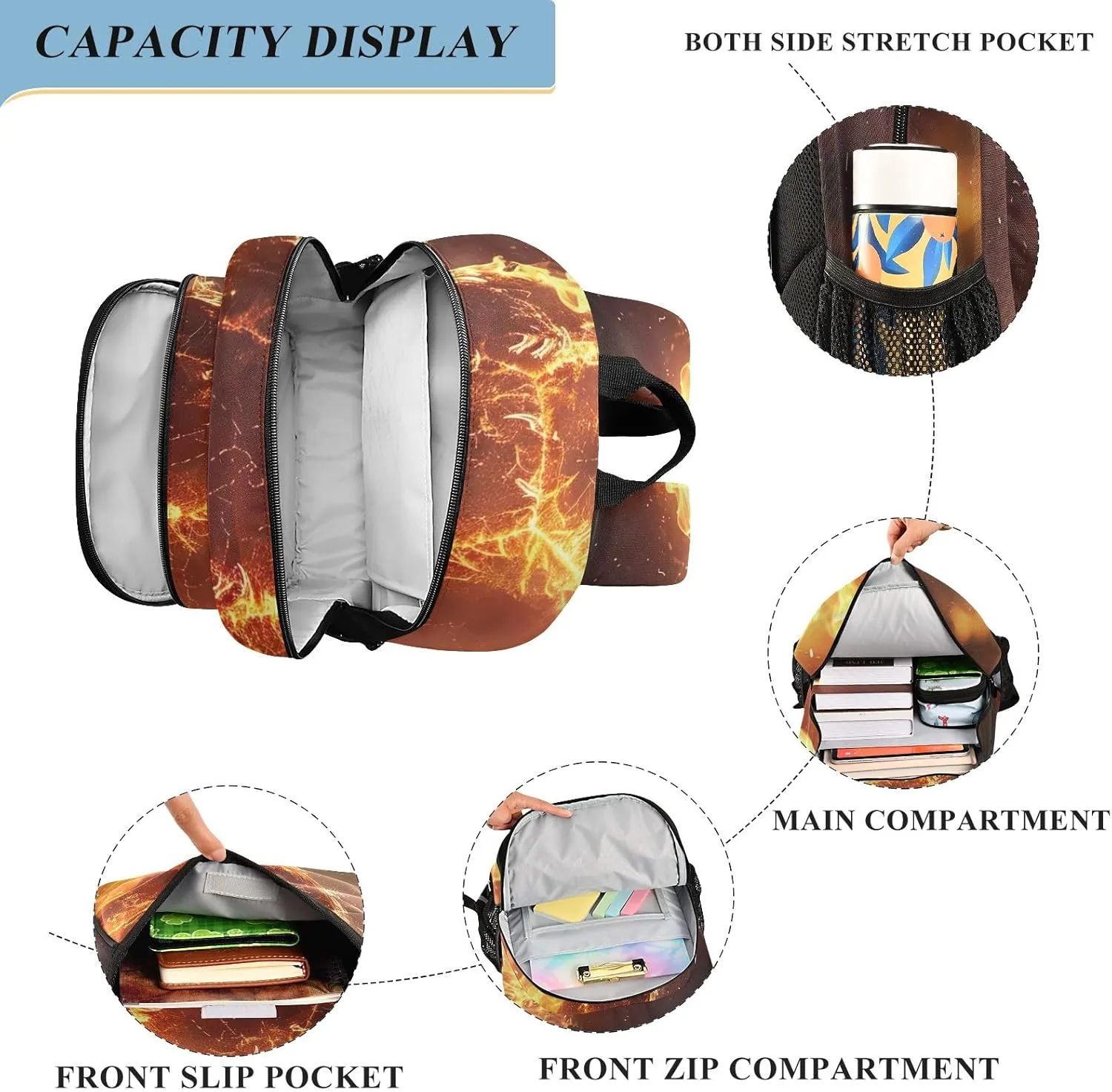 GAIGEO Burning Soccer Backpack Kids, Pack Classic Backpacks, Kids School Backpack with Chest Strap, Boys Backpack 10-12