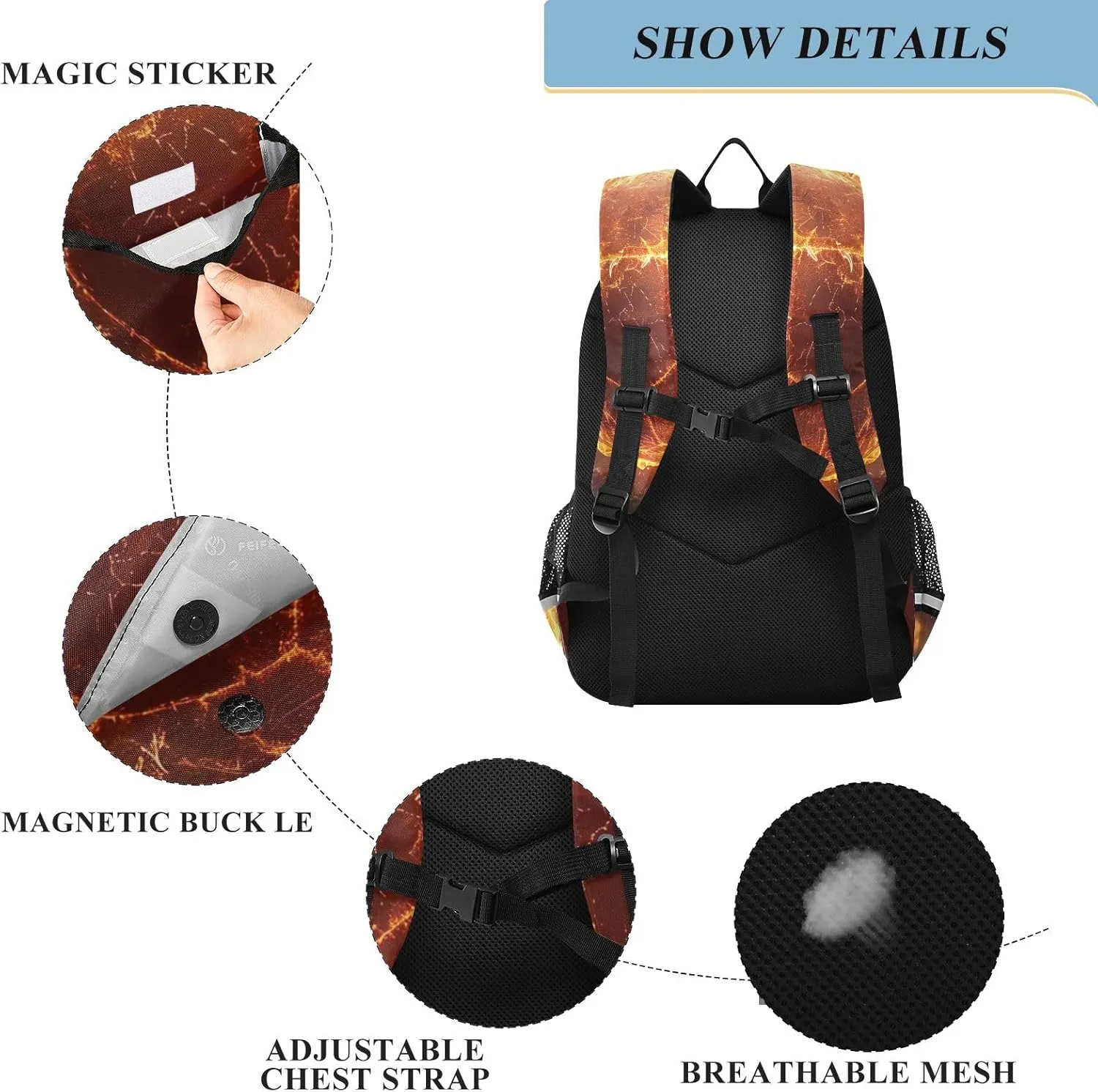GAIGEO Burning Soccer Backpack Kids, Pack Classic Backpacks, Kids School Backpack with Chest Strap, Boys Backpack 10-12