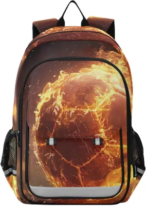GAIGEO Burning Soccer Backpack Kids, Pack Classic Backpacks, Kids School Backpack with Chest Strap, Boys Backpack 10-12