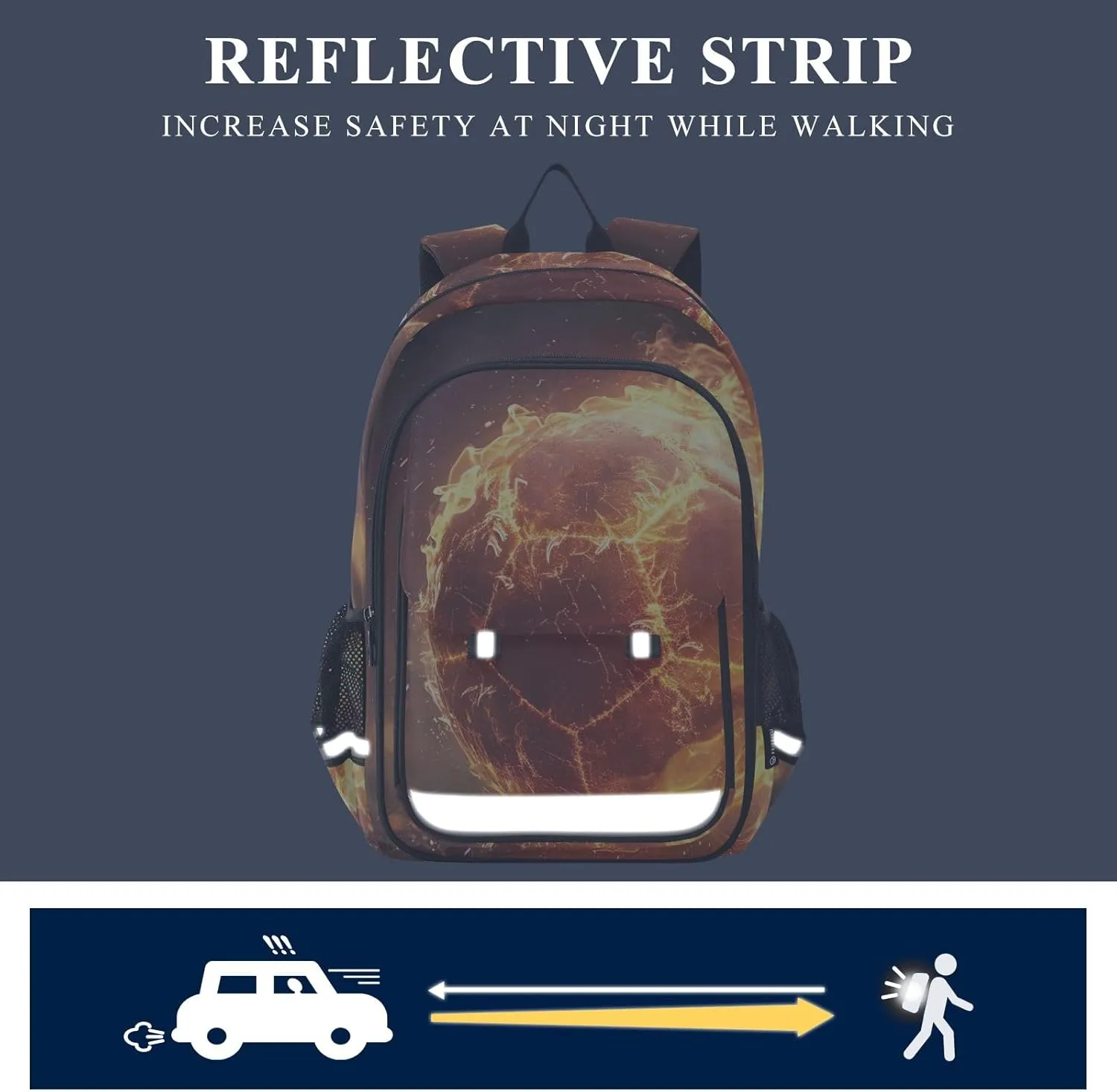 GAIGEO Burning Soccer Backpack Kids, Pack Classic Backpacks, Kids School Backpack with Chest Strap, Boys Backpack 10-12