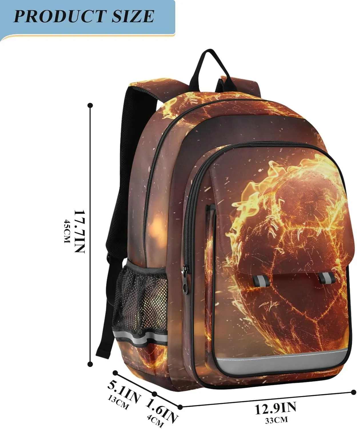 GAIGEO Burning Soccer Backpack Kids, Pack Classic Backpacks, Kids School Backpack with Chest Strap, Boys Backpack 10-12