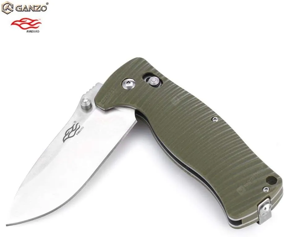 Ganzo G720-GR Tactical Folding Knife Window Breaker 440C Blade Army Green G10 Handle w/Paper Box & Draw String Bag G720