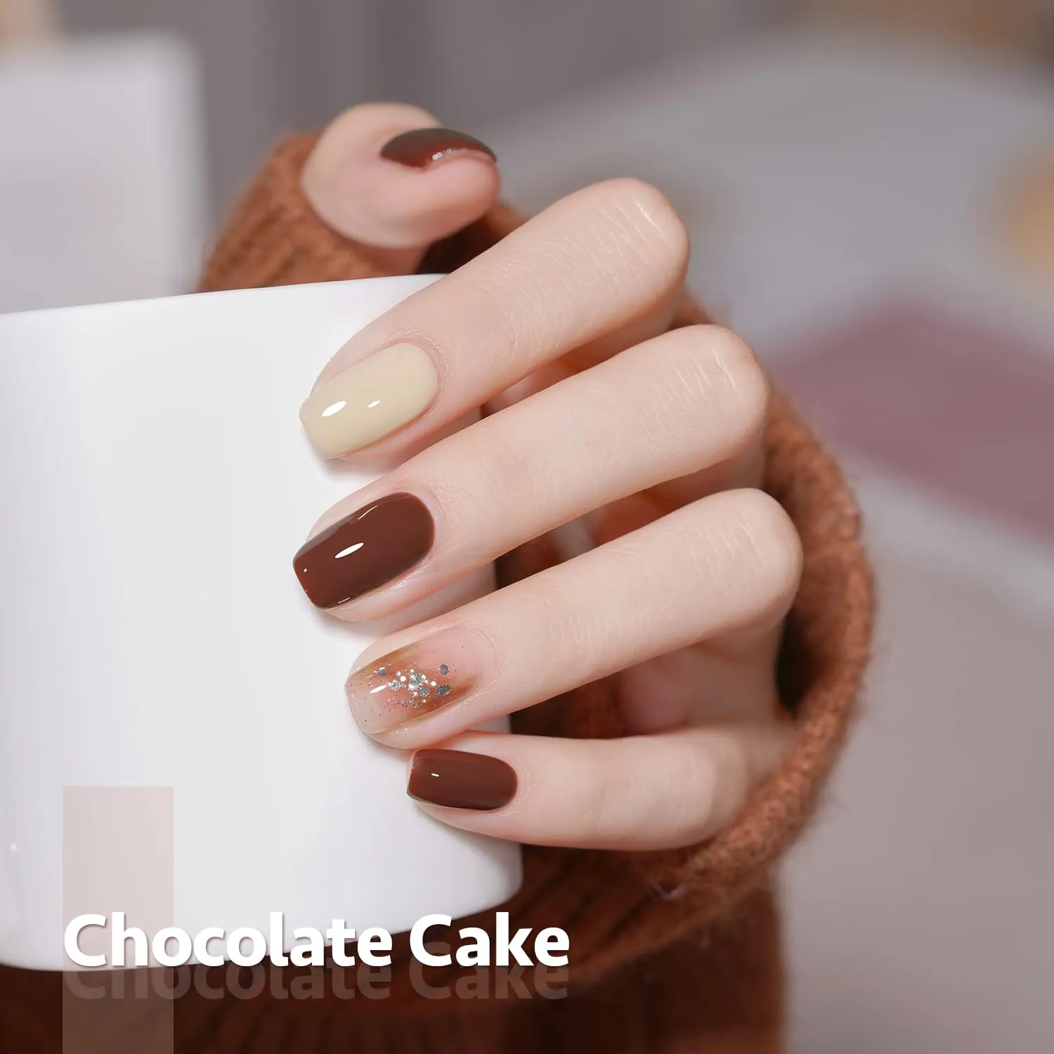 GAOY Nude Brown Fall Gel Nail Polish Set, 6 Colors White Beige Dark Tan Taupe Soak Off UV Light Cure Gel Polish Kit for Salon and Nail Art DIY at Home