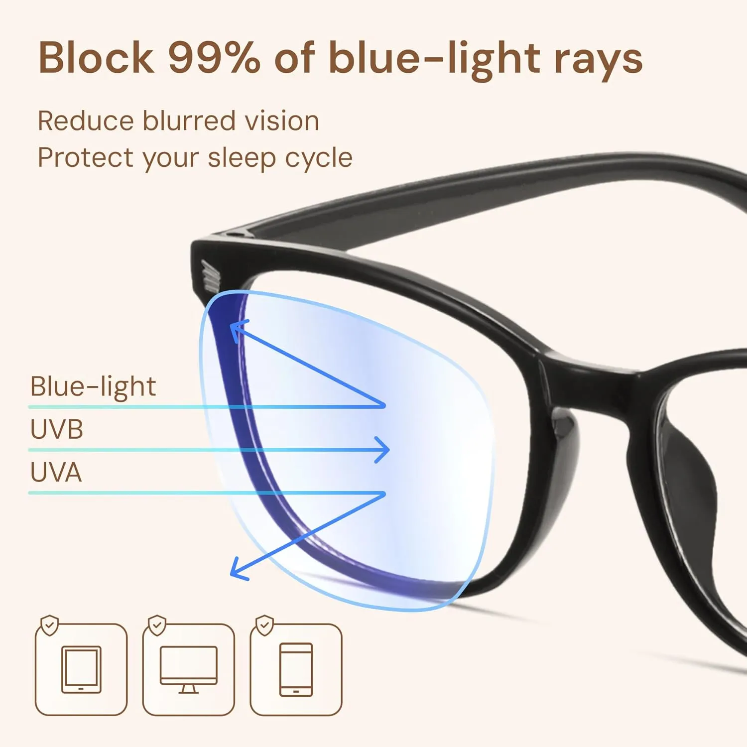 Gaoye Stylish Blue Light Glasses for Woman - Computer Glasses 99% Blue Light Blocking - Lightweight TR90 Frames - 3 pack