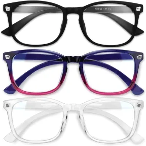 Gaoye Stylish Blue Light Glasses for Woman - Computer Glasses 99% Blue Light Blocking - Lightweight TR90 Frames - 3 pack