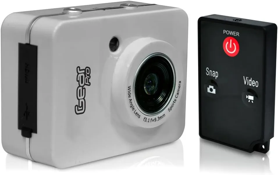 Gear Pro Sports Action Camera - HD 1080P Mini Camcorder w/ 12 MP Cam, 2.4" Touch Screen USB SD Card HDMI, Battery - Waterproof Case, USB Cable, Wireless Remote Control, Mount - Pyle GDV285SL (Silver)