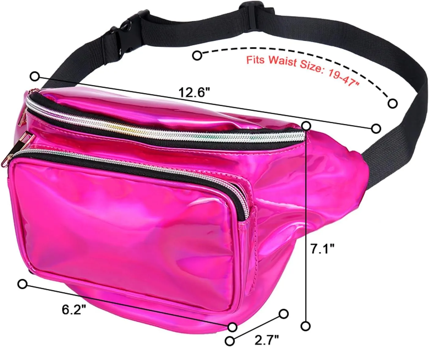 Geestock Fanny Packs for Women holographic Bags, Rave PVC Waterproof Reflective Belt Bag, Fashion Waist Bag with Adjustable Belt, Silver, Pink, Black Glitter Fanny Pack for Swimming Running