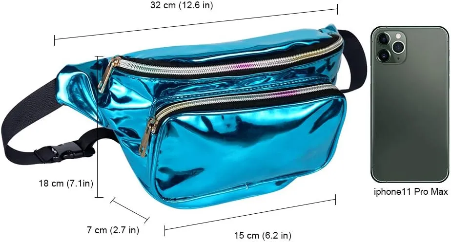 Geestock Fanny Packs for Women holographic Bags, Rave PVC Waterproof Reflective Belt Bag, Fashion Waist Bag with Adjustable Belt, Silver, Pink, Black Glitter Fanny Pack for Swimming Running