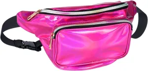 Geestock Fanny Packs for Women holographic Bags, Rave PVC Waterproof Reflective Belt Bag, Fashion Waist Bag with Adjustable Belt, Silver, Pink, Black Glitter Fanny Pack for Swimming Running