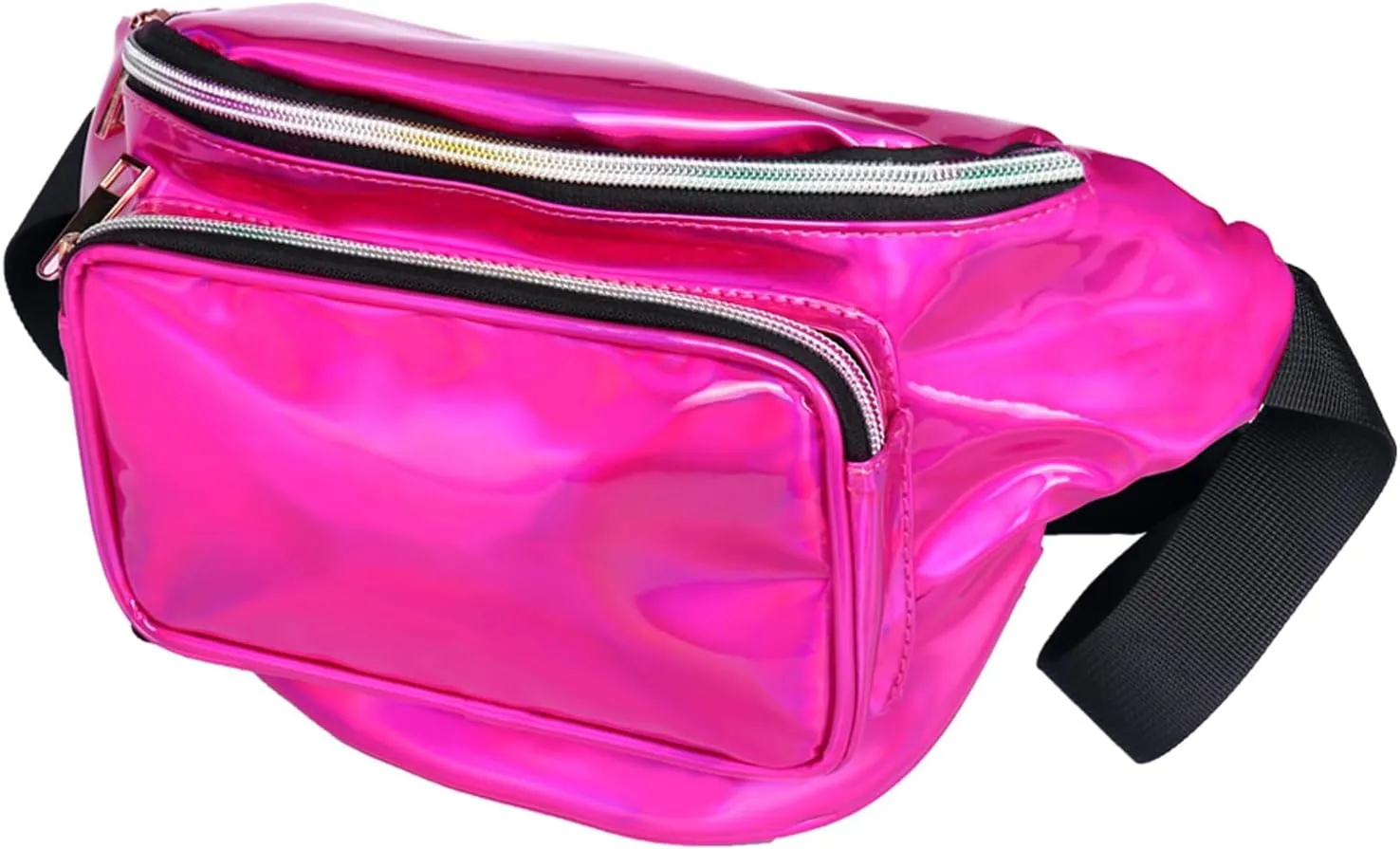 Geestock Fanny Packs for Women holographic Bags, Rave PVC Waterproof Reflective Belt Bag, Fashion Waist Bag with Adjustable Belt, Silver, Pink, Black Glitter Fanny Pack for Swimming Running