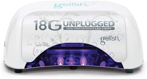 Gelish 18G Unplugged LED Light - Portable, Rechargeable, 36W, White & Silver, Intelligent Power Assist, Motion Sensors, Timer, Magnetic Tray, Ergonomic Design Gel Lamp, Nail Lamp, Gel Nail Light