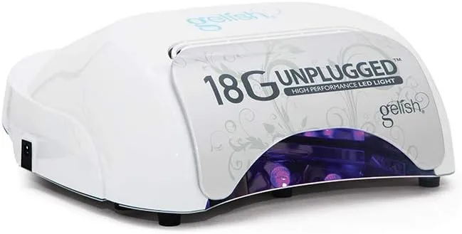 Gelish 18G Unplugged LED Light - Portable, Rechargeable, 36W, White & Silver, Intelligent Power Assist, Motion Sensors, Timer, Magnetic Tray, Ergonomic Design Gel Lamp, Nail Lamp, Gel Nail Light