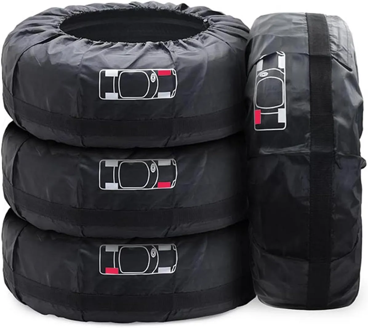 Geloo Car Tire Cover, Seasonal Tire Totes,Polyester Wheel Tires Storage Bags, Waterproof Dustproof Wheel Cover with 4pcs Fit for 19"-23" Tyres (Diameter 80cm)-Black
