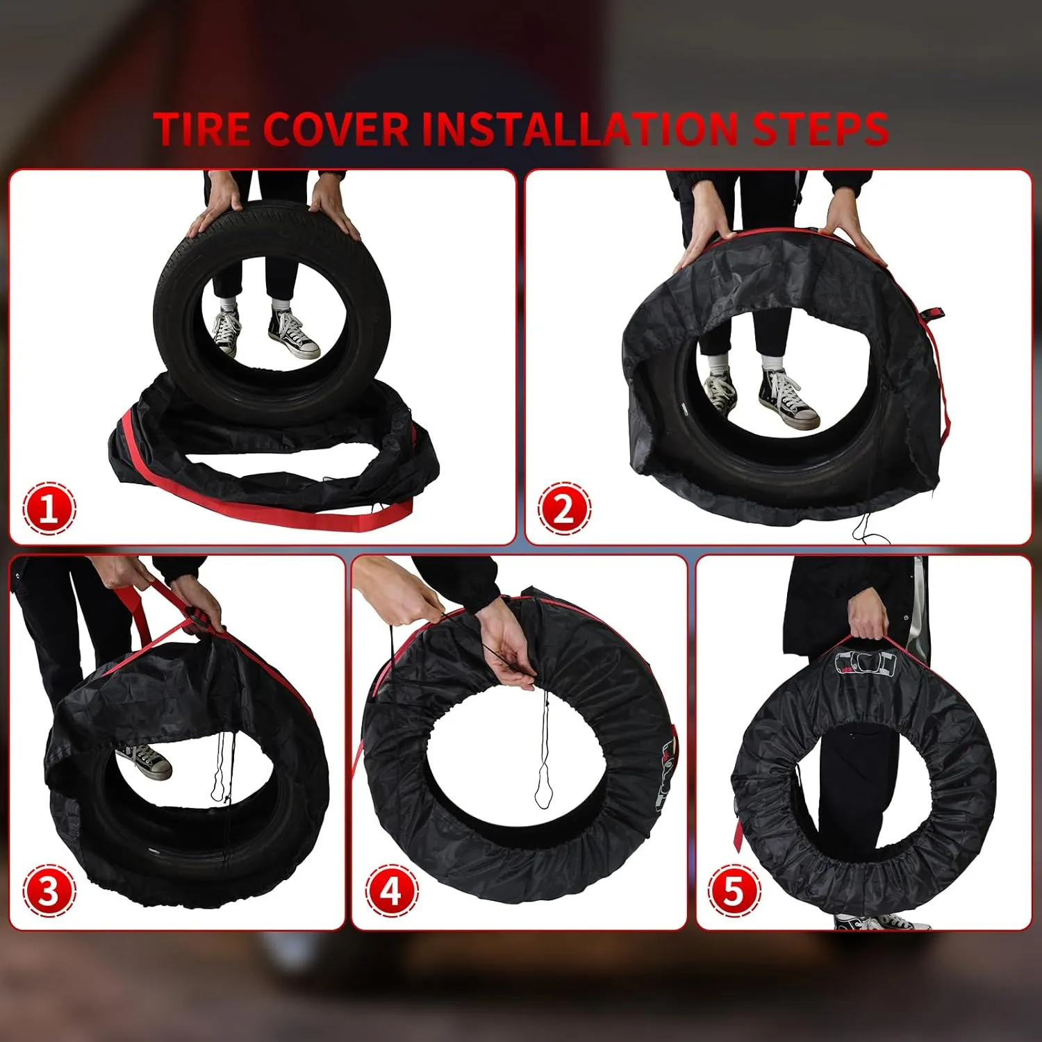 Geloo Car Tire Cover, Seasonal Tire Totes,Polyester Wheel Tires Storage Bags, Waterproof Dustproof Wheel Cover with 4pcs Fit for 19"-23" Tyres (Diameter 80cm)-Black