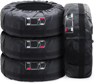 Geloo Car Tire Cover, Seasonal Tire Totes,Polyester Wheel Tires Storage Bags, Waterproof Dustproof Wheel Cover with 4pcs Fit for 19"-23" Tyres (Diameter 80cm)-Black