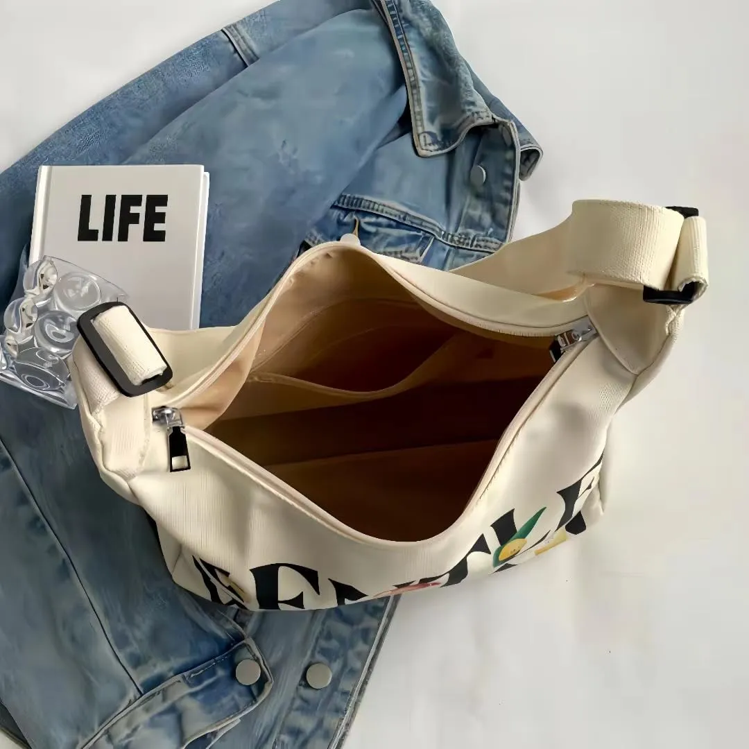 Gentle Woman Tote Bag Canvas Handbags Shoulder Bag with Adjustable Strap Zipper Compartment Office Travel Essentials