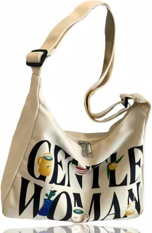 Gentle Woman Tote Bag Canvas Handbags Shoulder Bag with Adjustable Strap Zipper Compartment Office Travel Essentials