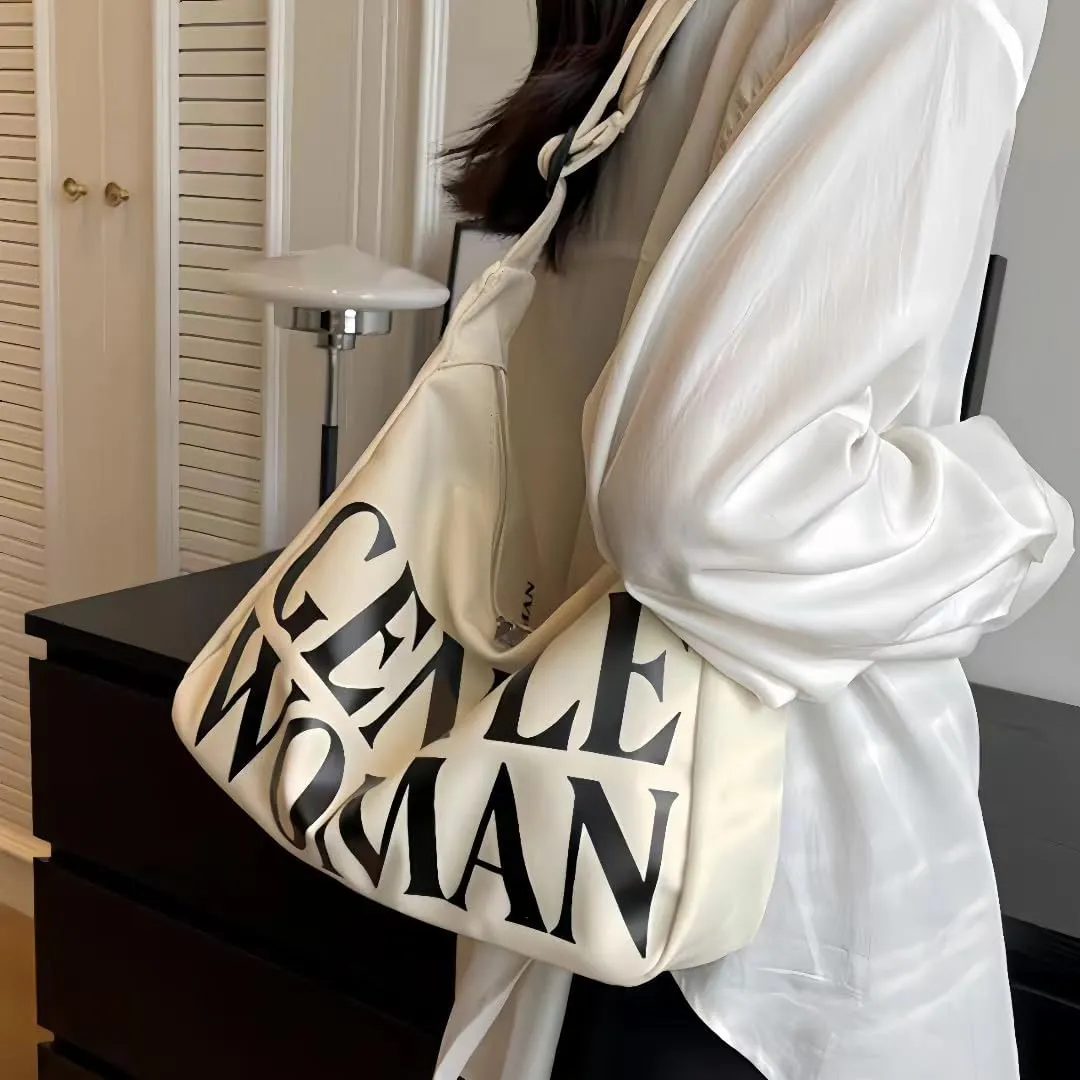 Gentle Woman Tote Bag Canvas Handbags Shoulder Bag with Adjustable Strap Zipper Compartment Office Travel Essentials