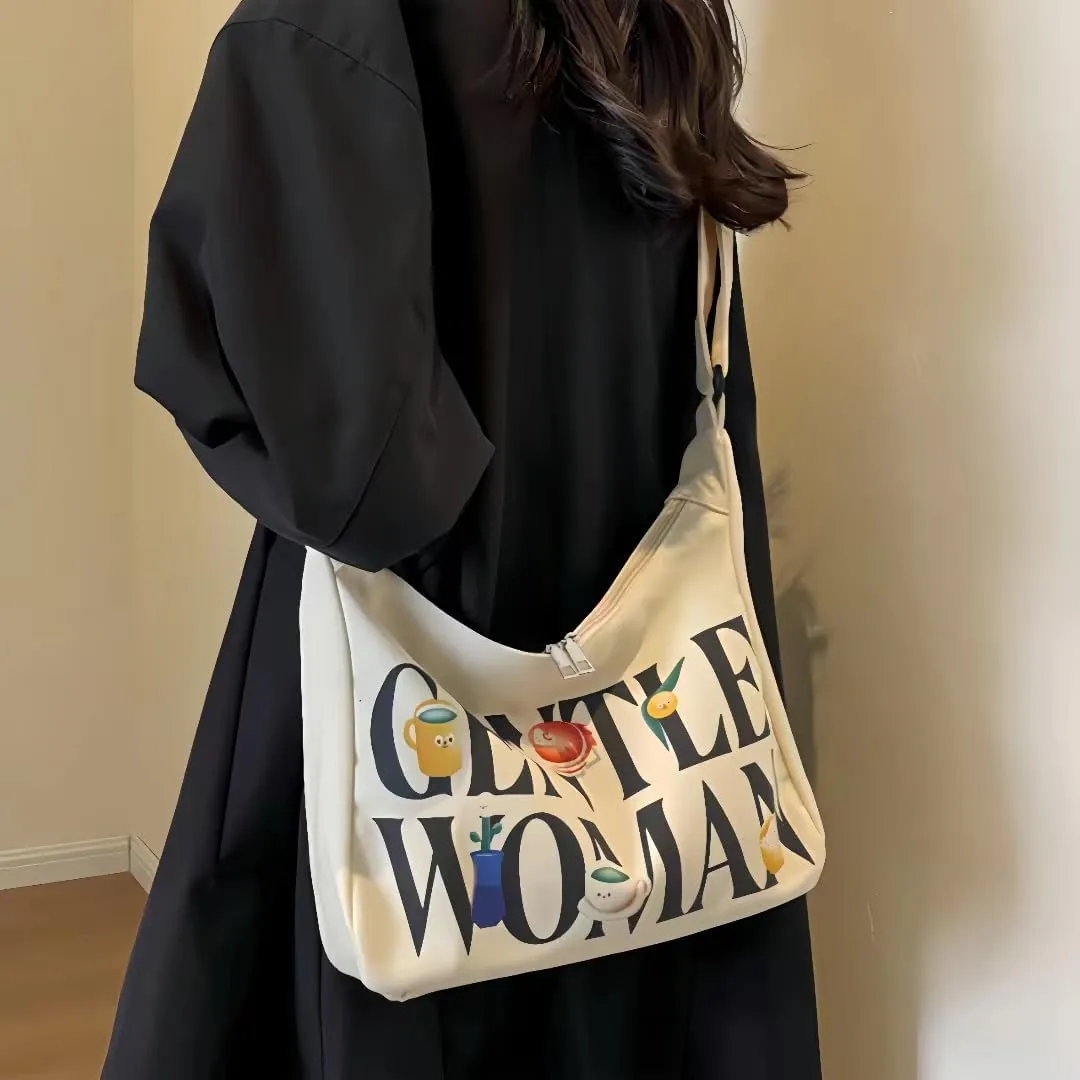 Gentle Woman Tote Bag Canvas Handbags Shoulder Bag with Adjustable Strap Zipper Compartment Office Travel Essentials