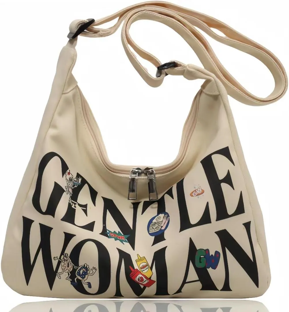 Gentle Woman Tote Bag Canvas Handbags Shoulder Bag with Adjustable Strap Zipper Compartment Office Travel Essentials