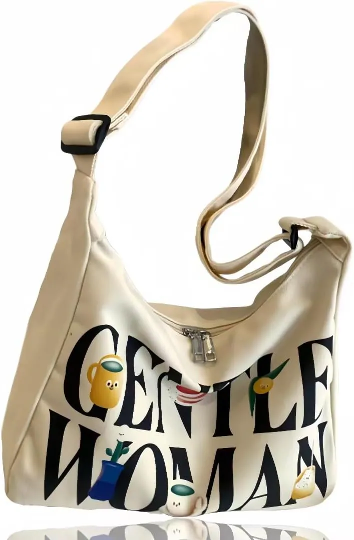 Gentle Woman Tote Bag Canvas Handbags Shoulder Bag with Adjustable Strap Zipper Compartment Office Travel Essentials
