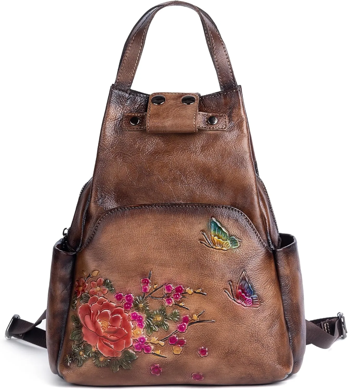 genuine leather backpack purse for women. Leisure travel bag cosmetic bag (coffee)