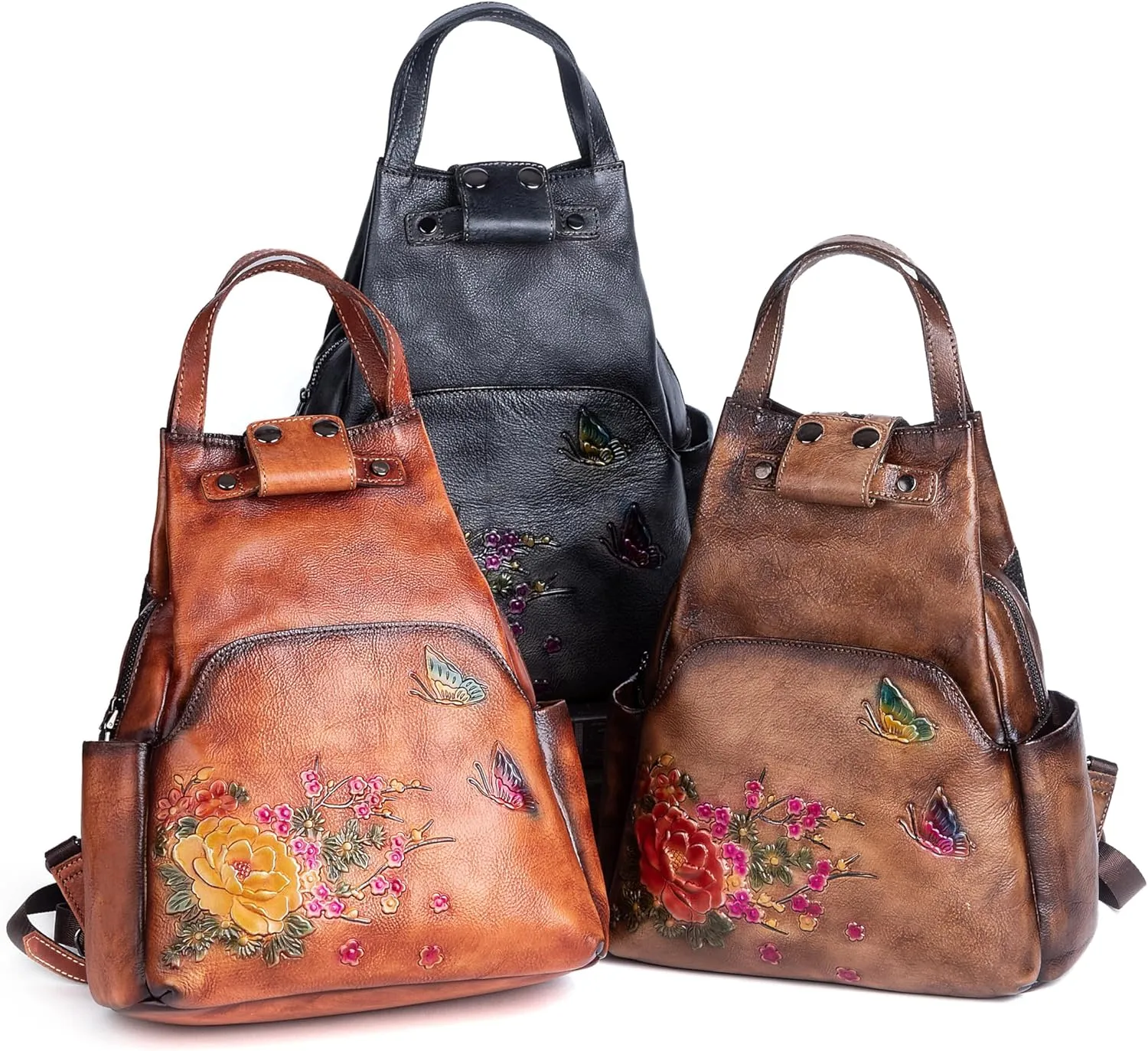 genuine leather backpack purse for women. Leisure travel bag cosmetic bag (coffee)
