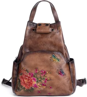 genuine leather backpack purse for women. Leisure travel bag cosmetic bag (coffee)