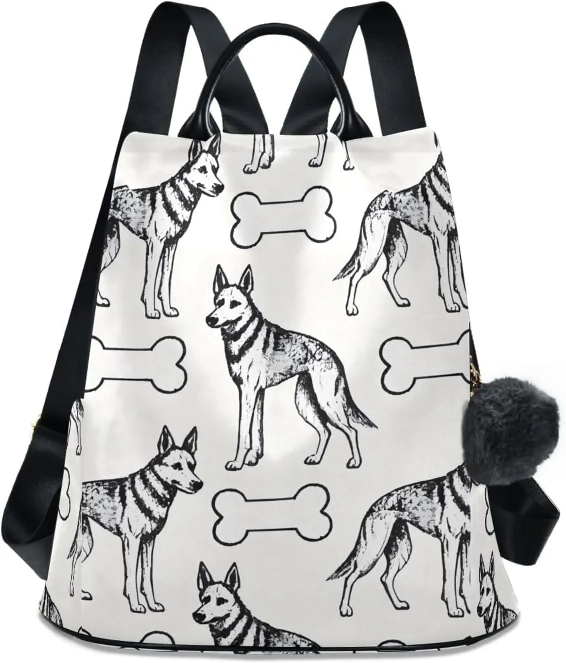 German Shepherd Dog Bones Backpack for Women Anti Theft Large Fashion Travel Shoulder Bag Purse Rucksack Lightweight