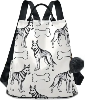 German Shepherd Dog Bones Backpack for Women Anti Theft Large Fashion Travel Shoulder Bag Purse Rucksack Lightweight