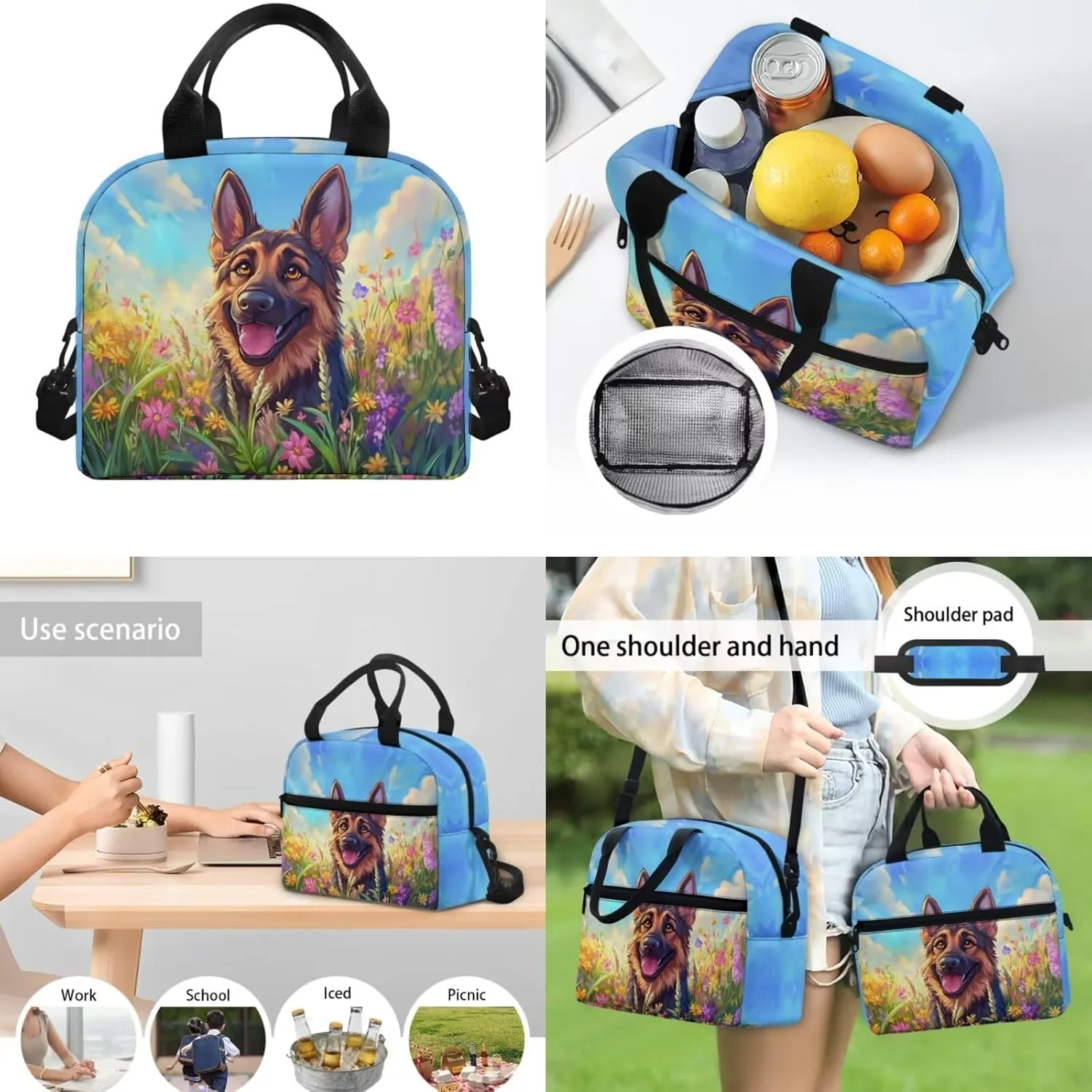 German Shepherds Backpack for Girls Boys 6-8 10-12 Kids School Bag Set with Lunch Bag Pencil Case Kindergartner Elementary Preschool Middle School Bookbag Water Bottle Sleeve