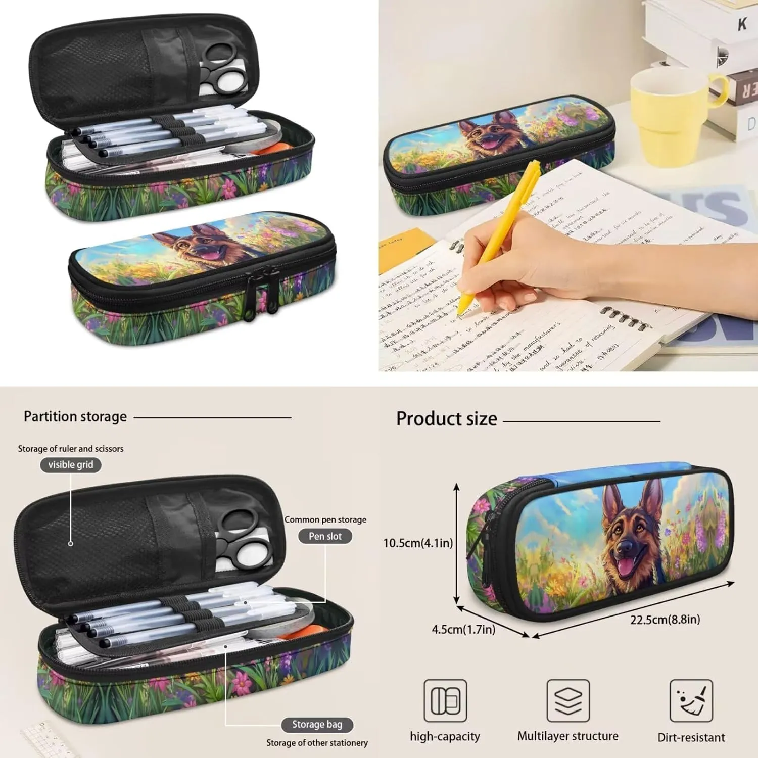 German Shepherds Backpack for Girls Boys 6-8 10-12 Kids School Bag Set with Lunch Bag Pencil Case Kindergartner Elementary Preschool Middle School Bookbag Water Bottle Sleeve