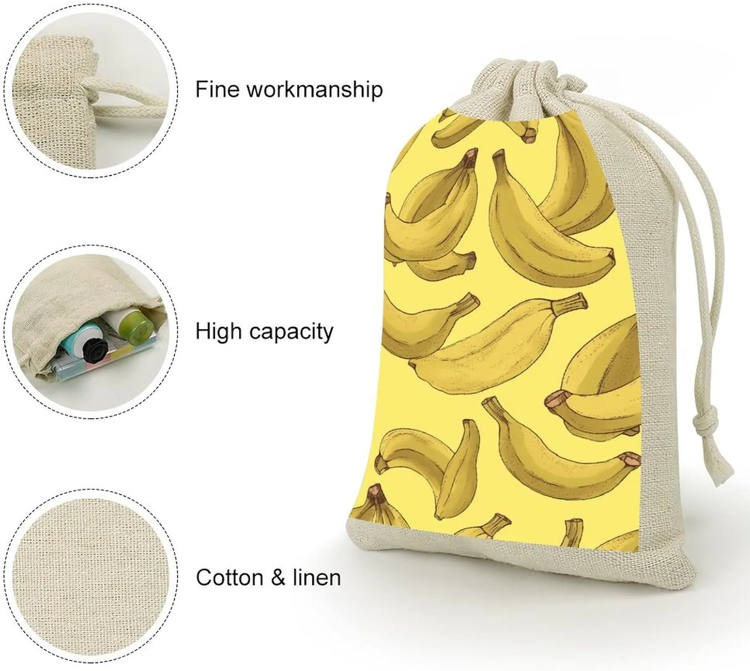 GHBNK Banana Pattern Burlap Bags 8PC Drawstring Bags Small Burlap Gift Pouches for Jewelry,Travel Storage