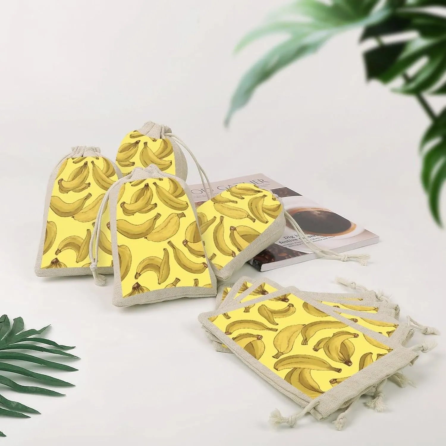 GHBNK Banana Pattern Burlap Bags 8PC Drawstring Bags Small Burlap Gift Pouches for Jewelry,Travel Storage