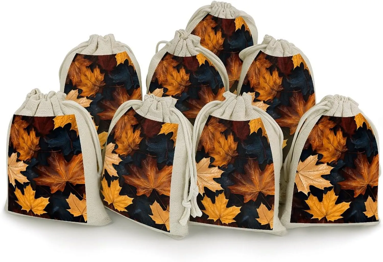 GHBNK Maple Leaf Art Painting Burlap Bags 8PC Drawstring Bags Small Burlap Gift Pouches for Jewelry,Travel Storage