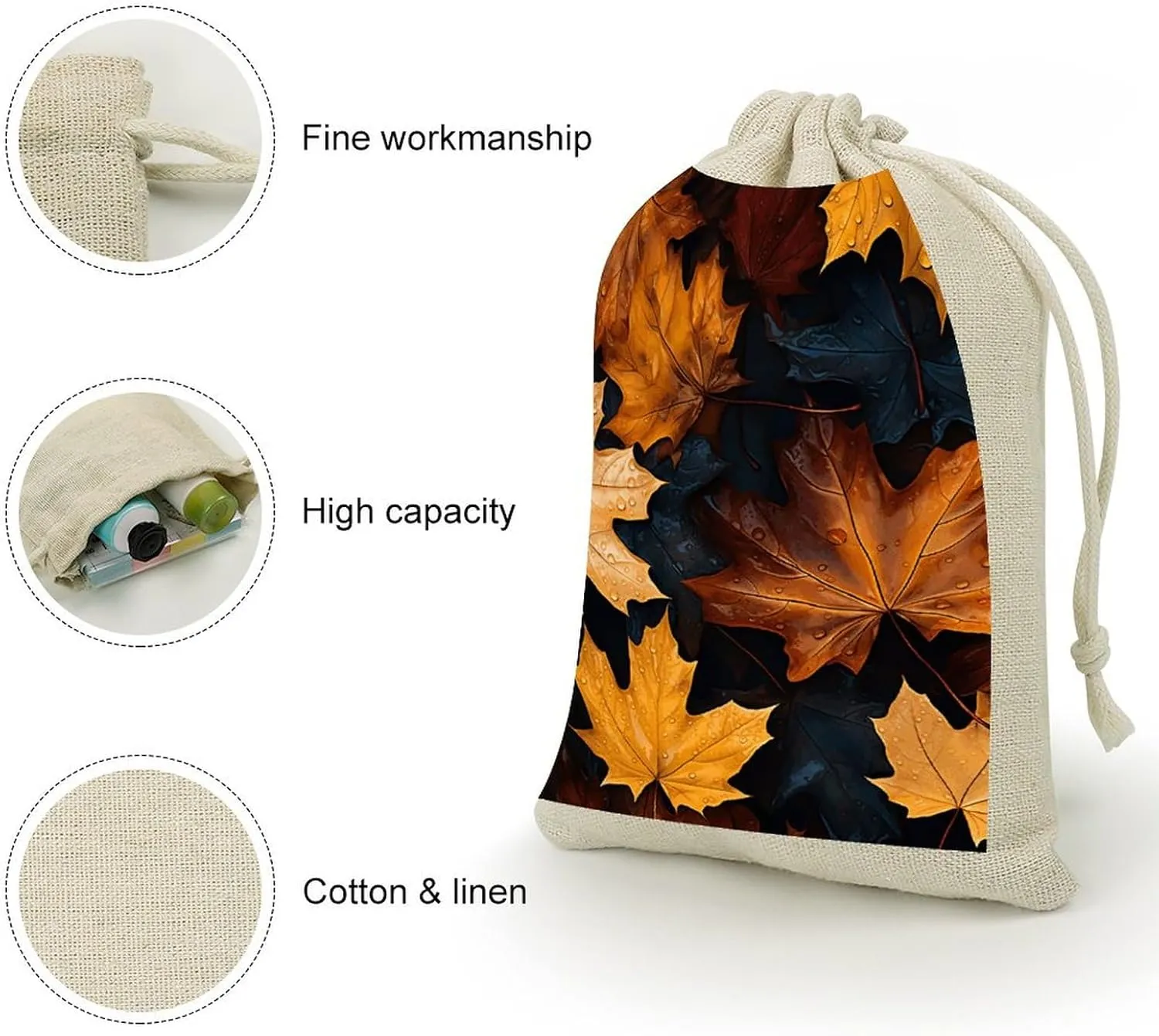 GHBNK Maple Leaf Art Painting Burlap Bags 8PC Drawstring Bags Small Burlap Gift Pouches for Jewelry,Travel Storage