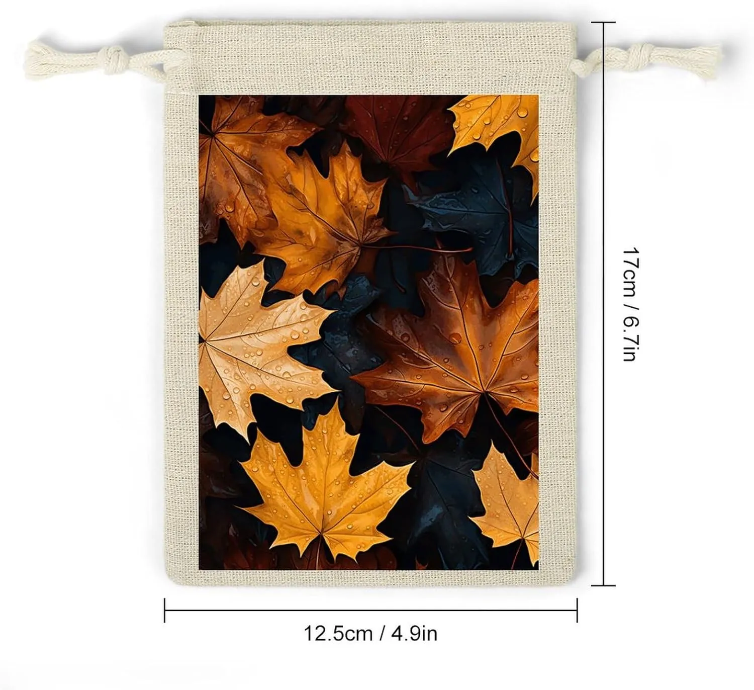GHBNK Maple Leaf Art Painting Burlap Bags 8PC Drawstring Bags Small Burlap Gift Pouches for Jewelry,Travel Storage