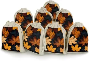 GHBNK Maple Leaf Art Painting Burlap Bags 8PC Drawstring Bags Small Burlap Gift Pouches for Jewelry,Travel Storage