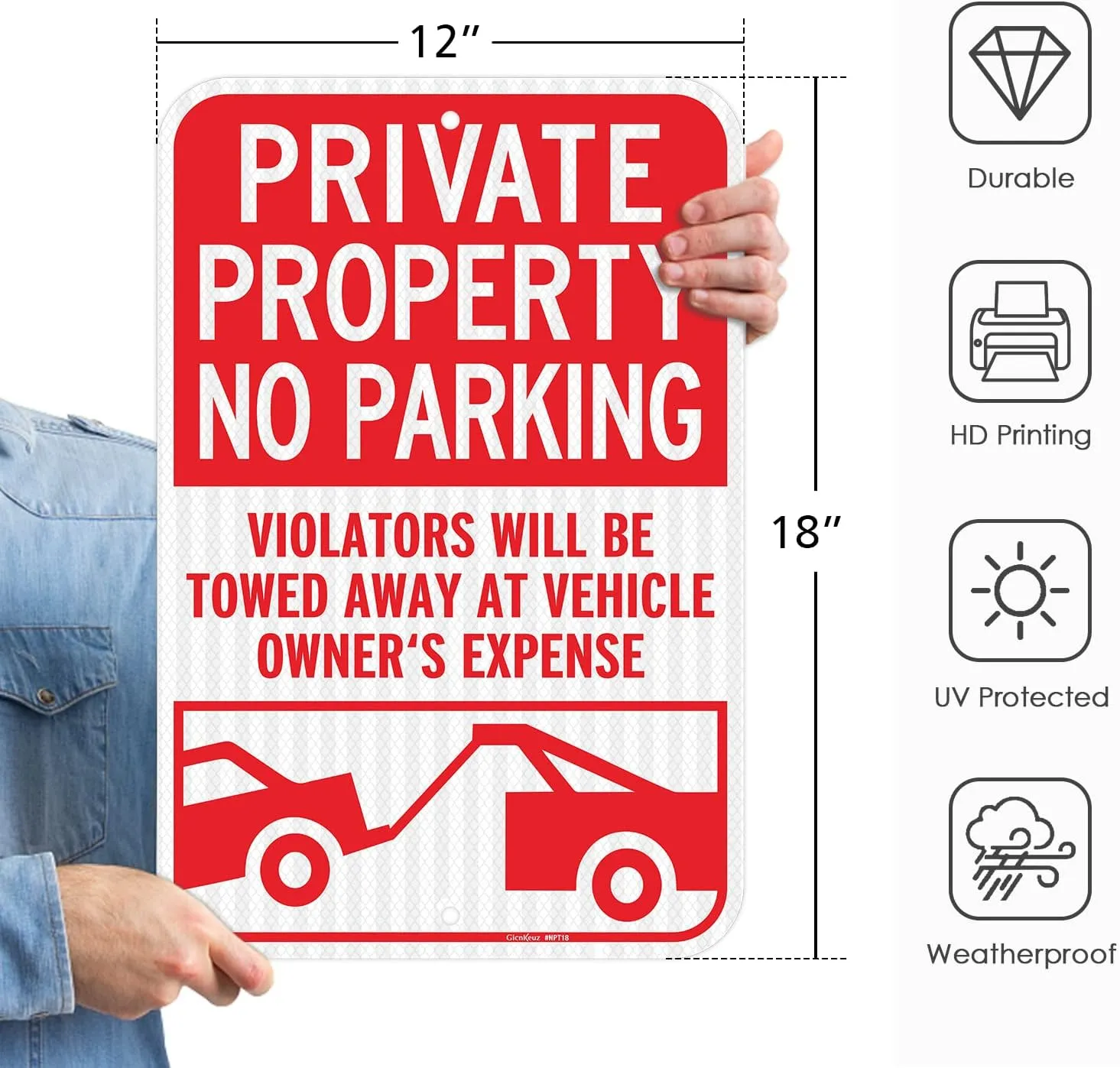 GicnKeuz 2 Pack Private Property No Parking Signs, Violators Will Be Towed Away at Vehicle Owner's Expense Signs, 18x12 Inches,Engineer Grade Reflective Aluminum, Fade Resistant,Outdoor Use